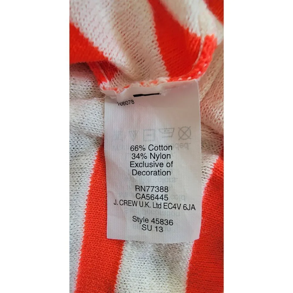 J. Crew Sweater Cardigan Women's Small Orange Cream Striped Long Sleeve Cotton